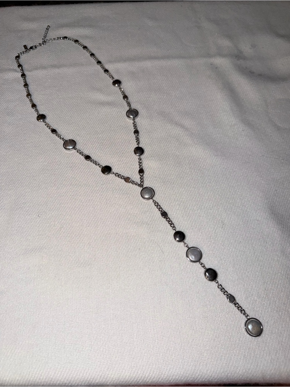 White House Black Market Silvertone Gray & Black Station Lariat Necklace